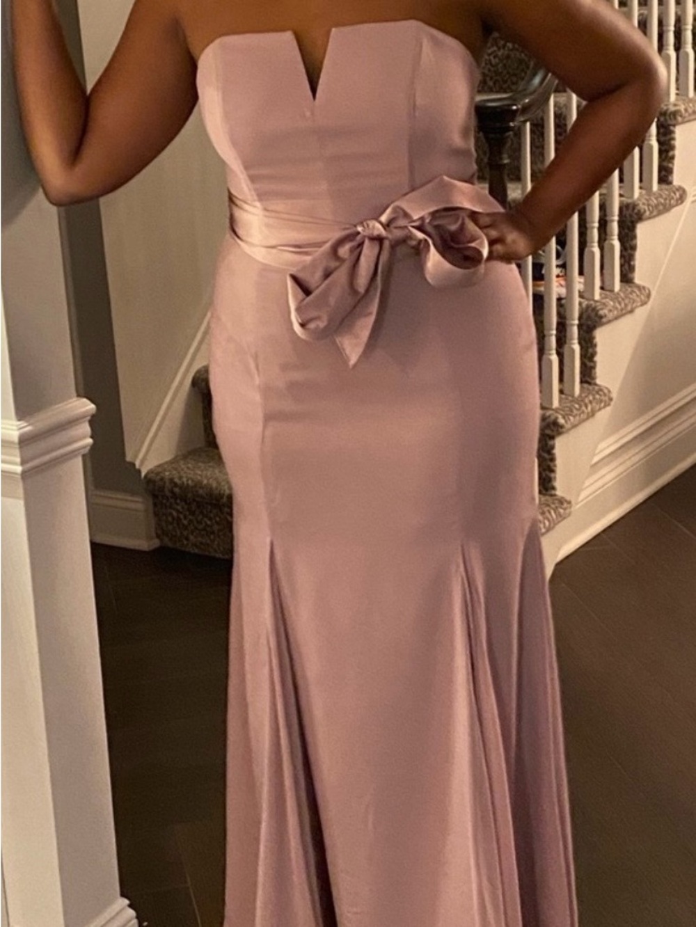 White by Vera Wang Strapless Blush Pink Mermaid Gown with Waist Bow